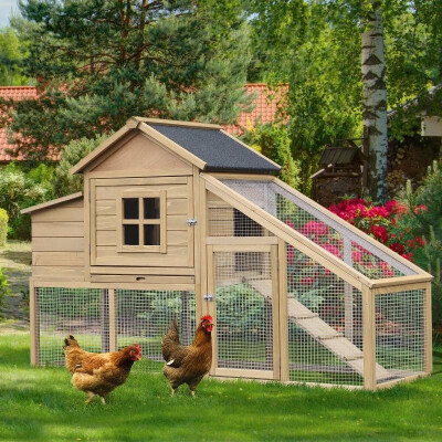 

Outdoor Wooden Raised Chicken Coop Hen House with Nesting Box&Run