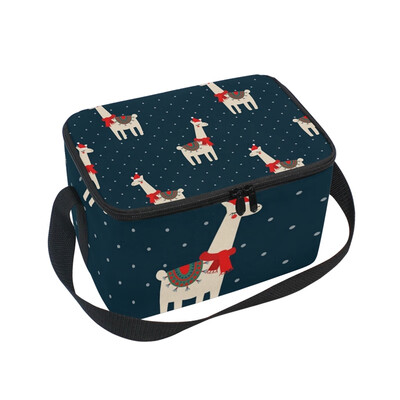 

ALAZA Insulated Lunch Box Dark Blue Polka Lunch Bag for Men Women Portable Tote Bag Cooler Bag