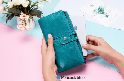 

ZY Womens wallet Large Capacity Luxury Wax Genuine Leather Clutch Wallet Card Holder Organizer Ladies Purse