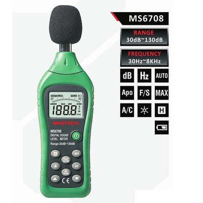 

Hot MASTECH MS6708 Handheld LCD Digital Display 30dB 130dB Digital Sound Level Meter Noise Meter DB Decibel Level Meter Tester