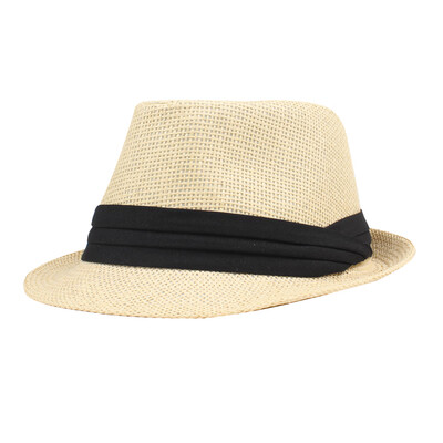 

Fashion Men Women Straw Hat Contrast Ribbon Fedora Curly Brim Unisex Panama Jazz Trilby Hat Cap