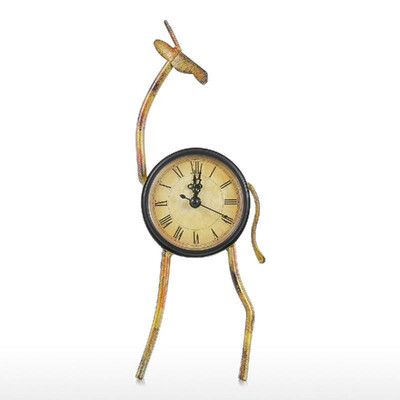 

Deer Clock Handmade Vintage Metal Deer Figurine Mute Table Clock