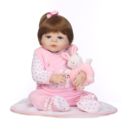 

Reborn Baby Girl Doll 22 inch Soft Full Silicone Vinyl Body Lifelike Toddler Doll Play House Bath Toy Gift for ages 3 With Pink