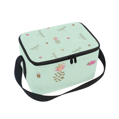 

ALAZA Insulated Lunch Box Dragonfly And Pineapple Lunch Bag for Men Women Portable Tote Bag Cooler Bag