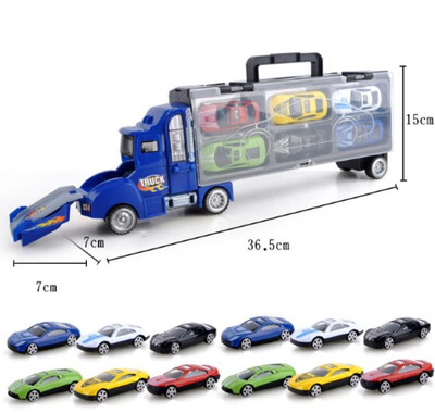 

Childrens toy catapult battle container truck portable storage box with 12 alloy car models