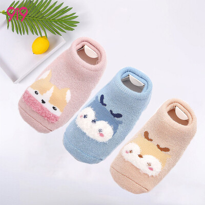 

9i9 long love long baby floor socks 3 double terry socks children cartoon non-slip dispensing socks color matching cute little fox 1900197 boys