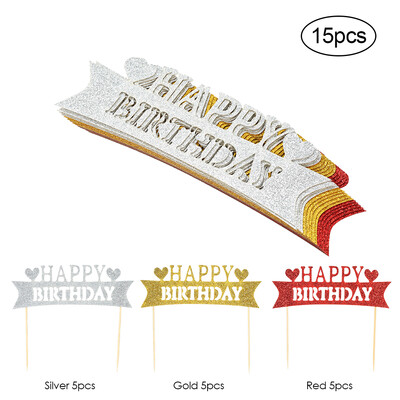 

15pcs Glitter Paper Happy Birthday Cake Topper Birthday Party Celebration Cupcake Dessert Decoration Supplies--Mix Colors