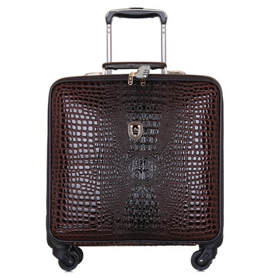 

High Quality Retro Luggage 16 Inch Men Commercial PU Crocodile Pattern 4 Wheels Trolley Travel Suitcase Bag Woman Computer Bags
