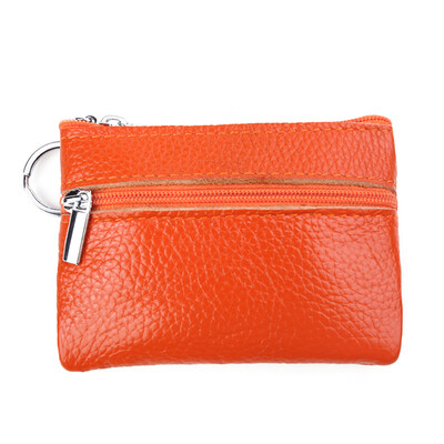 

Genuine Leather Zipper Mini Coin Storage Purse Small Card Key Ring Wallet Change Holder Pouch