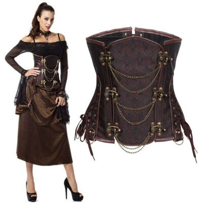 

SLIMBELLE Womens Victorian Corset Bustier Top Boned Vintage Cosplay Party Clubwear Basque Brown