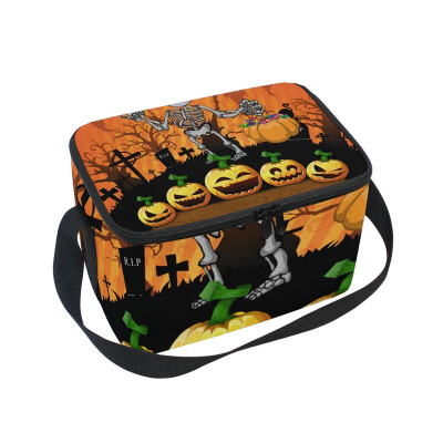 

ALAZA Lunch Box Insulated Lunch Bag Large Cooler Halloween Poster With Skeleton Tote Bag