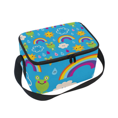 

ALAZA Lunch Box Cute Frogs Rain Drops Rainbows Insulated Lunch Bag Large Cooler Tote Bagfor Men Women