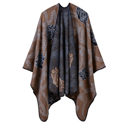 

Winter Women Loose Vintage Outerwear Coat Oversized Knitted Cashmere Poncho Cape Shawl Cardigan Sweater