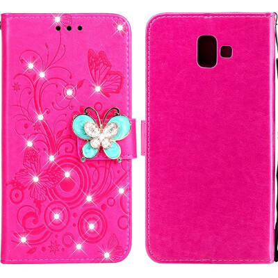 

MOONCASE Samsung Galaxy J6 Butterfly Rhinestone Embossed Leather Case - Red