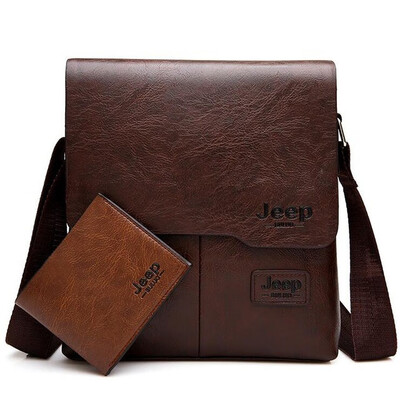 

JEEP BULUO Men Messenger Bags 2 Set Famous Brand PU Leather Crossbody Shoulder Bag For Man Business Tote Bags 1505W002