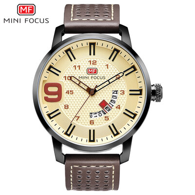 

MINI FOCUS MF0154G Men Watch Leather Strap Quartz Movement Simple Wristwatch Time Display Casual Waterproof Clock for Male