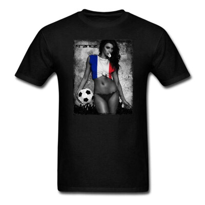 

France 2018 Sexy Football Girls Cotton Flag Shirt Mens Plus Size S-3XL Black Tee