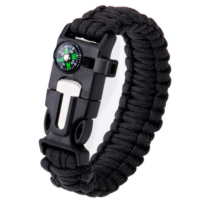 

Paracord Survival Bracelet CompassFlintFire StarterWhistle Camping Gear Kits