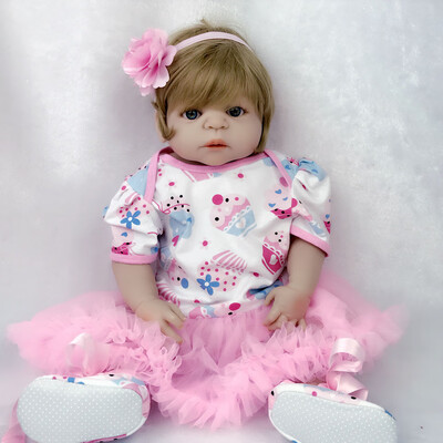 

23 Gold Hair Reborn Baby Dolls Realistic Lifelike Girl Babies Doll Toys Full Silicone Vinyl New Born bebe Bonecas Free Giraffe
