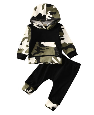 

Casual Toddler Baby Kids Boys Camo Hooded Tops Pants 2Pcs Outfits Set Clothes