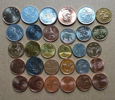 

Original 30 Coins Collection Set From World 30 Countries Size 15-21mm Asia Africa America Europe