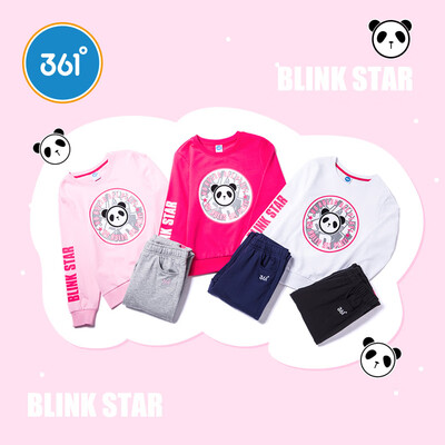 

361° 361 degrees childrens clothing girls long sleeve suit 2019 spring new childrens suit casual sports girls set two sets of Kung Fu Panda IP section plum red Navy variegated 160