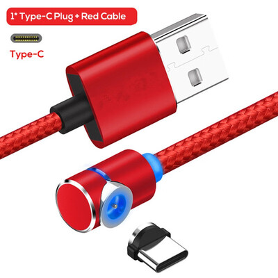 

90 Degree 3 in 1 Led Cable Magnetic Charging Cable for iPhone X 8 7 6 Plus  Nylon Micro USB Cable USB Type-C USB C Cable