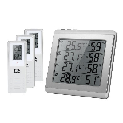 

LCD Digital Wireless IndoorOutdoor Thermometer Hygrometer Four-channel ℃℉ Temperature Humidity Meter with 3 Outdoor Transmitter