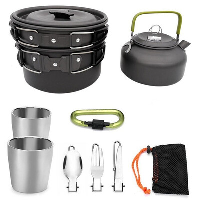 

Camping Cookware set Bowl Pot Teapot Pan Tableware kooktoestel outdoor Cooking System Outdoor Cooker with Carabiner tea cup