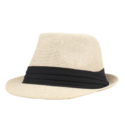 

Fashion Men Women Straw Hat Contrast Ribbon Fedora Curly Brim Unisex Panama Jazz Trilby Hat Cap