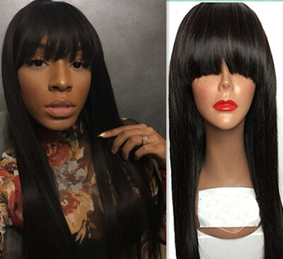 

Best Straight Full Lace Human Hair Wigs With Full Bangs For Black Women Brazilian Virgin Natural Color Pre Plucked With Baby Hair