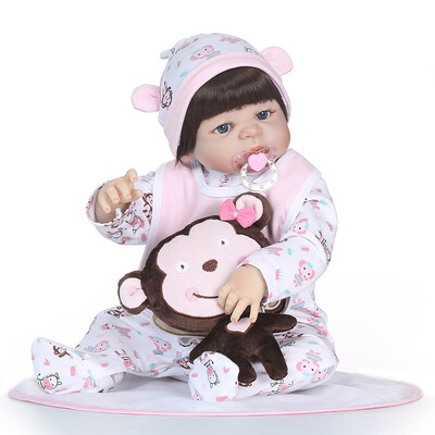 

Reborn Baby Girl Doll 22 inch Soft Full Silicone Vinyl Body Lifelike Toddler Doll Play House Bath Toy Gift for ages 3 With Pink