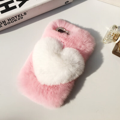 

Love Heart Case For Realme 2 Cute Rabbit Cover Hairy Fur Fluffy Phone Case