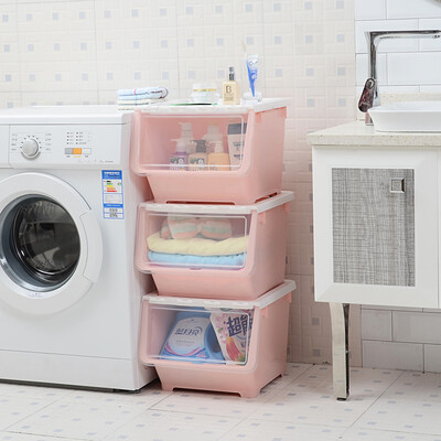 

Wang Jiaxing flip-drawer storage box cabinet basket snack storage box storage supplies plastic front open toy finishing box kitchen bathroom living room bedroom large pink three