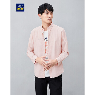 

HLA Haishus parents sleeve casual shirt male 2019 summer new product net color generous comfortable breathable long lining HNEAD2R070A light orange 70 180104A 43