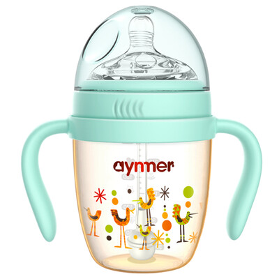 

Aynmer AYM-9242 PPSU bottle with drop-proof straw newborn baby wide mouth bottle wide-caliber silicone nipple leak-proof baby supplies green 240ml