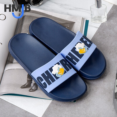 

Colorful walking slippers male sandals Korean version of the trend letter pattern home bathroom outdoor beach casual popular models HM038 dark blue 45