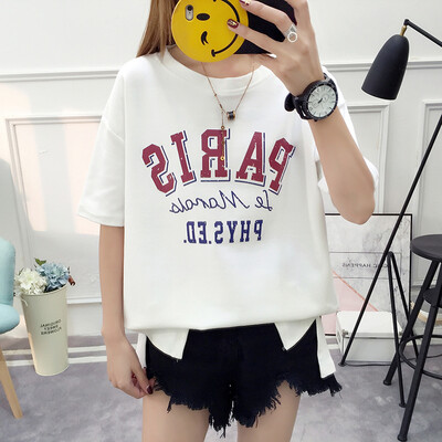 

Long Yue Womens 2019 Summer New Short Sleeve T-Shirt Female Korean Loose Top Student Print Letter Bottoming Shirt LWTD191429 White One Size M