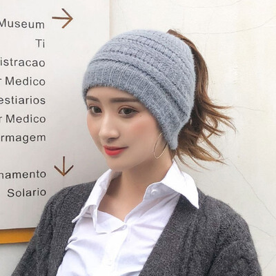 

Warm wool hat for autumn&winter headwear ear-protecting hat fashionable bare ponytail open top knit hat
