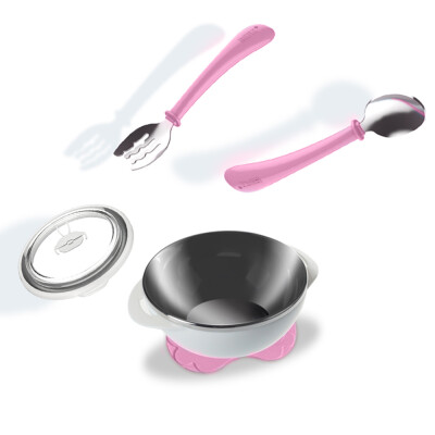 

Baby Suction Bowl With Cover Fork Spoon Stainless Steel Dinnerware Set Stay Put Spill Proof Solid Feeding Blue