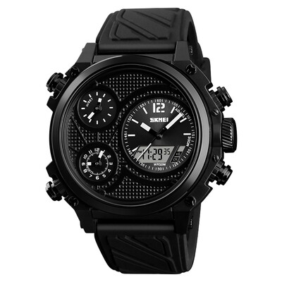

SKMEI 1359 Men Quartz 5 Time Chrono Sports Watches Analog Digital Display Wristwatch 5ATM Waterproof Fashion Casual Backlight