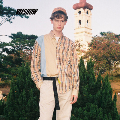 

Weixiu viishow 2019 spring new shirt tide brand square collar mens plaid shirt long sleeve youth shirt student CC1131191 yellow lattice XL