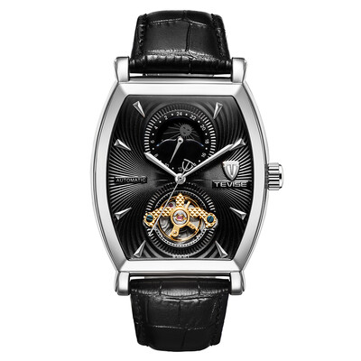 

TEVISE Luxury Water-Proof Automatic Mechanical Men Watch Moon Phase Genuine Leather Self-Winding Man Casual Wristwatch Box