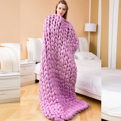 

Practical Chunky Knit Woolen Pure Color Handwork Wool Sofa Bed Home Air Conditioning Blanket