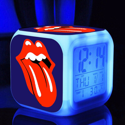 

7 Changing Colors Multi-function LED Digital Alarm Clock Cube Glowing in the Dark Home Decor Famous Rock Band Girls Boys Style 1