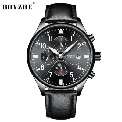 

BOYZHE WL003-P Watch Brand Luminous Waterproof Business Full-automatic Mechanical Men Leather Wrist Watch with Gift Box