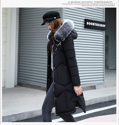 

Cotton womens long section thick winter clothing new jacket jacket large fur collar down jacket