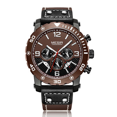 

MEGIR 2084 Men Watch Top Luxury Brand Watch Leather Band Quartz Movement Wristwatch Sport Watch Male Watch Fashion&Casual Watc