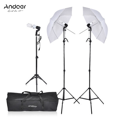

Andoer PhotographyVideo Portrait Umbrella Continuous Triple Lighting Kit with Three Bulbs Three E27 Swivel Socket Three Stand Two