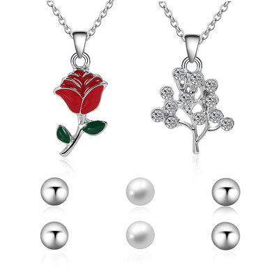 

Fashion Jewelry Set Pendant Necklace Simple Pearl Ear Studs for Women Jewelry Accessory